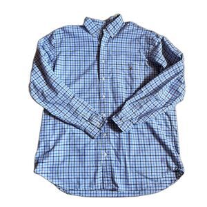 Ralph Lauren Button Down Shirt Light Blue Plaid‎ Cotton Classic Preppy Size XLT